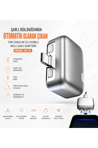 Nvg Akıllı Şarj Adaptörü Usb-c Otomatik Güç Kesme Şarj Koruyucu %100 Dolunca Şarjı Durduran Pil Koruma Aparatı Type-c Tüm Cihazlarla Uyumlu Telefon Araç