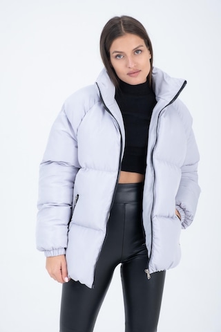 Kadın Reglan Kol Dik Yaka Age Of State Baskılı Mont Gümüş