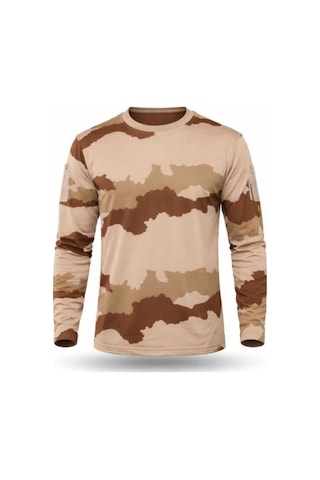 Single Sword 2 Li Set Unisex Bisiklet Yaka Kamuflaj Desen %100 Pamuklu Uzun Kollu T-shirt Çok Renkli