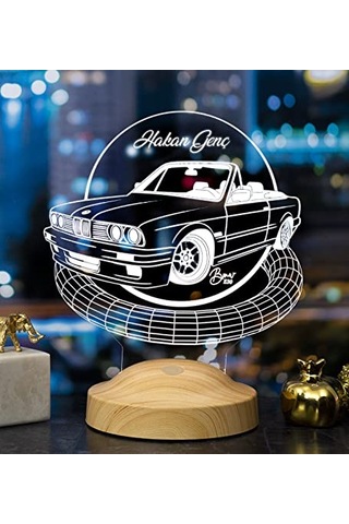 Bmw E30 Cabrio Bmw Logolu Hediye 3d Led Lamba Bmw Hayranına Hediye Çok Renkli
