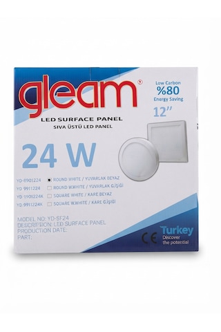 Gleam 24w Sıva Üstü Led Panel 12" Yuvarlak Beyaz Yd-8901224