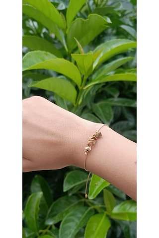 Bileklik Doğal Taş Bileklik Jasper Ayarlanabilir Kadın Kız Bileklik Çakra Yogo 018 Kahverengi