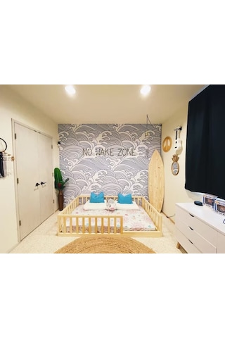 Masif Ahşap Naturel Karyola Çocuk Yatağı 120x200 Cm