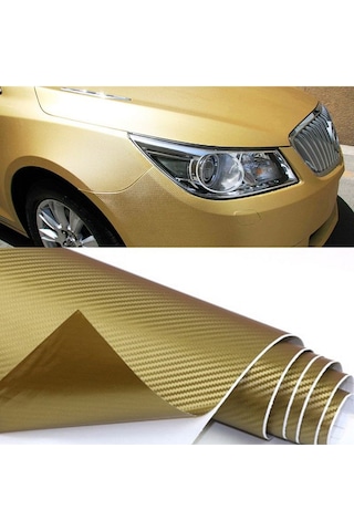 Karbon Fiber Folyo Hava Kanallı Araç Döşeme Kaplama Folyosu Gold Altın Sarısı 30 Cm X 1 Metre