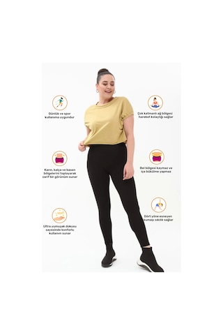 Kadın Konforlu Sporcu Modeli Yazlık Spor Taytı Fitness Gym Training Parlak Battal Fitilli Spor Tayt Siyah