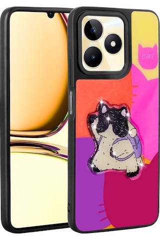 Realme C55 Kılıf Parlayan Kabartmalı İkonik Figürlü Zore Amas Silikon Kapak Mor
