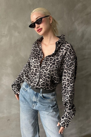 Madmext Siyah Leopar Desen Kadın Gömlek Mg2296 Siyah