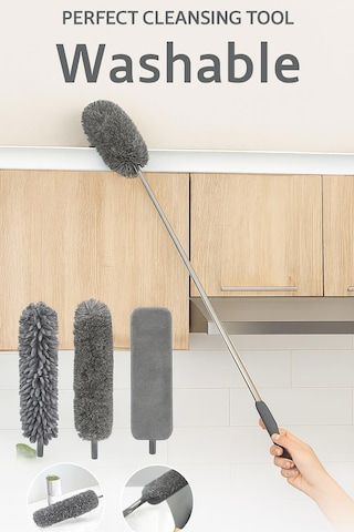 Nobera 3 Başlıklı Uzun Saplı Mikrofiber Temizlik Seti Yüksek Ve Dar Alanlar Için Ideal
