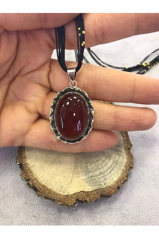 Kahverengi Akik Taşlı Gümüş Kolye 925 Ayar 512653958