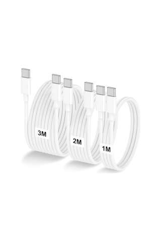 Schitec 3 Paket 6a 100w Type-c To Type-c Hızlı Data Ve Süper Şarj Kablosu 1 Metre / 2 Metre / 3 Metre Beyaz Sx102030 - Schitecsx1020303p