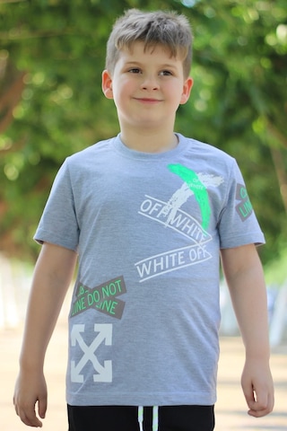 Panios Kids X Baskılı Sıfır Yaka Erkek Çocuk Gri T-shirt Gri