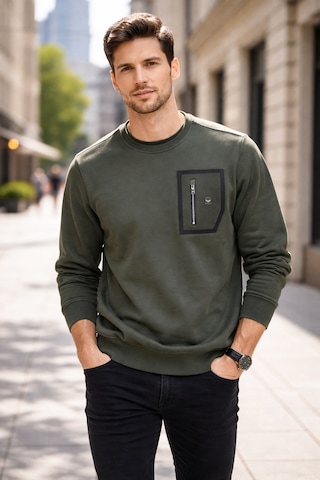 Remsa Erkek Fermuar Detay Bisiklet Yaka Pamuklu Sweatshirt 24722 Haki Haki Yeşil