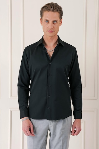 Efor Gk 718 Slim Fit Dokulu Pamuklu Klasik Siyah Gömlek Siyah