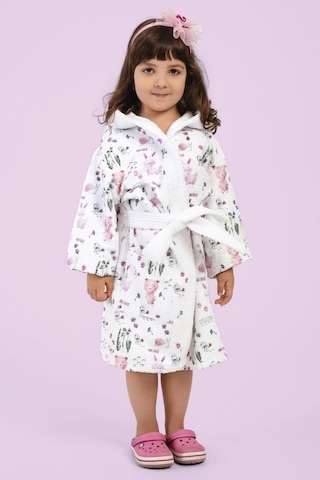 Happy Animals Dijital Baskılı Çocuk Bornozu Pembe - Beyaz