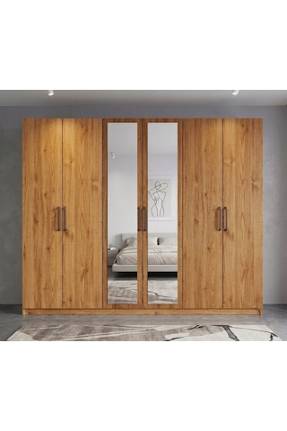 Zeplin Tamamı Mdf 6 Kapaklı Dolap Gardırop Çam 180 Cm