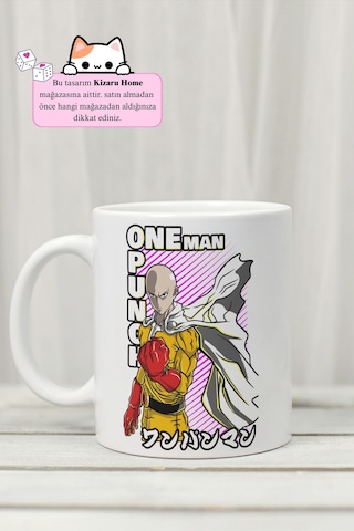 One Punch Man - Anime Tasarım Baskılı Porselen Kupa Bardak Beyaz