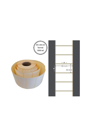 30x60 Mm Termal Barkod Etiketi Yaıpışkanlı Etiket 1 Rulo 1000 Adet Diğer