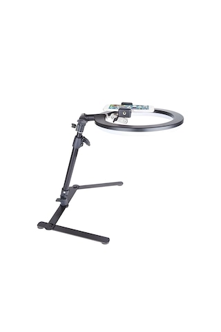 Smaylıng 10 İnç Üst Çekim Ring Light Işıklı Masaüstü Çekim Standı Telefon & Tablet Tutucu 3 Işık Modu Ayarlanabilir Yükseklik