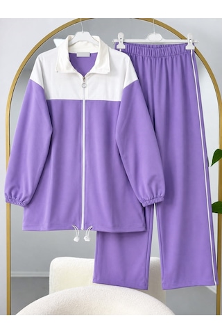 Lovie Moda Kadın Tesettür Beyaz Blok Desenli Pantolonlu Takım Mor Lovie Moda Kadın Tesettür Beyaz Blok Desenli Pantolonlu Takım Mor