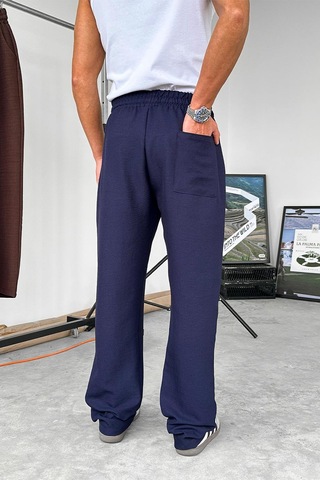 Lacivert Beli İpli Çımalı Relaxed Pantolon Lacivert