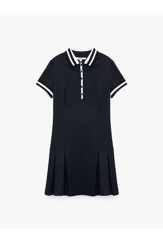 Koton Yarım Düğmeli Pileli Kısa Kollu Mini Polo Yaka Elbise Lacivert 6wak80017pw Lacivert