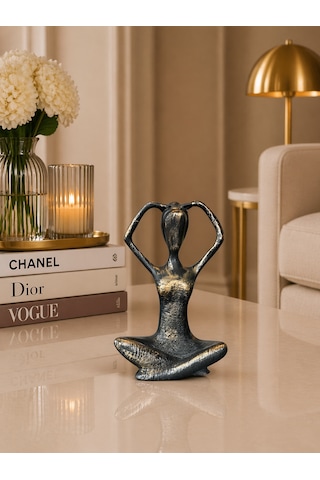Dekoratif Yoga Figürü 3 Lü Set Gold Meditasyon Biblo, Modern Lüks Ev Dekoru Siyah - Altın