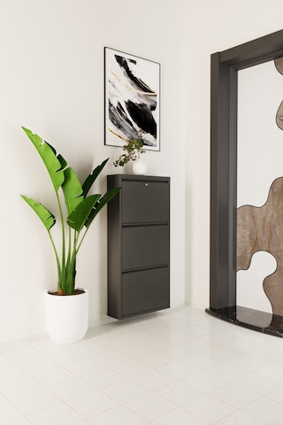 Kilitli 3 Kapaklı Metal Ayakkabılık Antrasit Antrasit