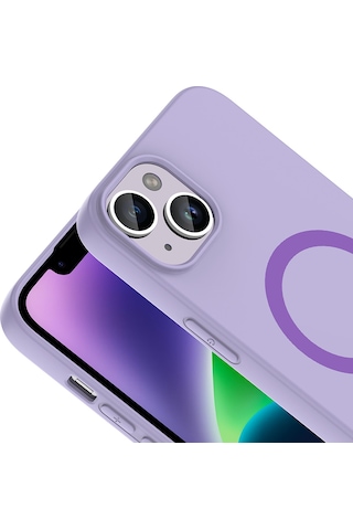 Maks Technology iPhone Uyumlu 14 Kılıf M-safe Şarj Özellikli Mkst Aris Silikon Kapak - Lila
