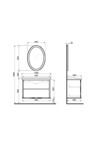 Kale Miro 100 Cm Banyo Dolabı Takımı Mat Beyaz Çok Renkli