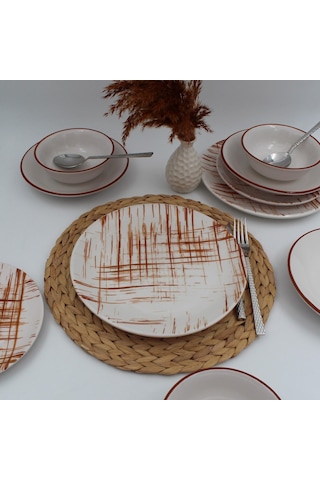 Ekose 16 Parça 4 Kişilik Karamel Yemek Takımı