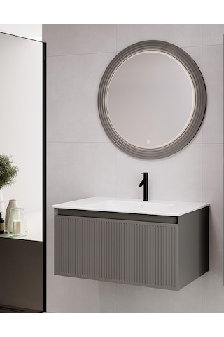Denko Belgrad 81 Cm Çimento Gri Banyo Dolabı Alt Modül Lavabo Antrasit