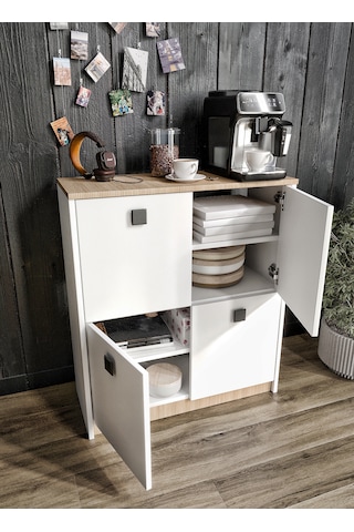 Afilli Asya Kahve Köşesi Ve Çok Amaçlı Dolap Tamamı Mdf Beyaz Gar