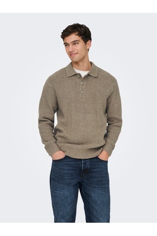 Only & Sons Onsdale Rlx Ls Polo Knıt Noos Erkek Gri Kazak - 22033324