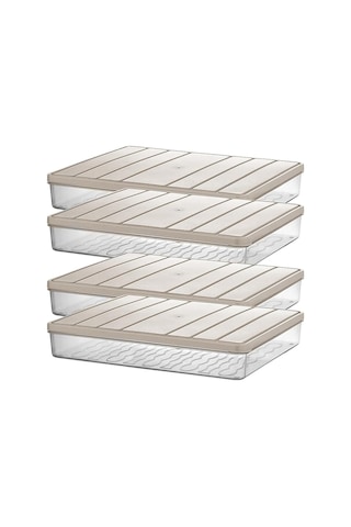 Selka Home - 4'lü 2.5 Litre Büyük Boy Ekru Saklama Kabı Sku: Smg8690010568663 Açık