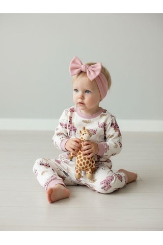 Zekids Kız Bebek Pamuklu Animal Desenli Pijama Takımı-16239 Çok Renkli