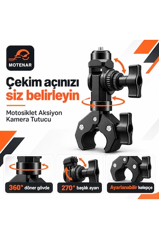Motenar Aksiyon Kamera Tutucu 360 Ayarlanabilir Djı-insta360-gopro Aksiyon Kamera Uyumlu Siyah
