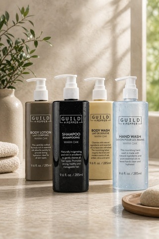 Guild + Pepper Warm Oak 4 Lü Kişisel Bakım Seti Şampuan + Duş Jeli + El Sabunu + Vücut Losyonu 285 ML
