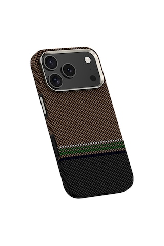 Apple Uyumlu iPhone 17 Pro Kılıf M-safe Özellikli Karbon Fiber Benks Prestige Armorpro Kevlar Kapak Gold