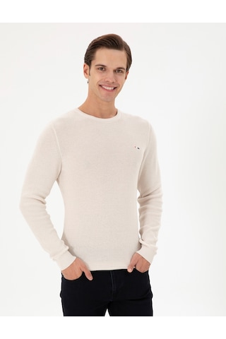U.S. Polo Assn. Erkek Slim Fit Bisiklet Yaka Krem Basic Kazak 50298282-VR071