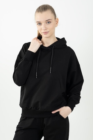 Maraton Sportswear Oversize Kadın Kapşonlu Uzun Kol Basic Siyah-siyah Sweatshirt 22149-siyah-siyah