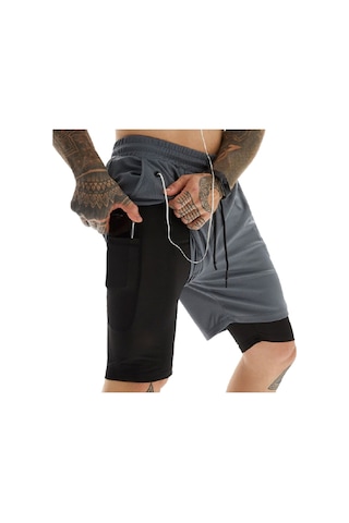 Mooly Unisex Koşu Ve Antrenman Sporcu Şortu 2 In 1 Antrasit