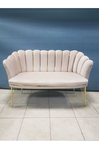Garden House Papatya Krem Yeşil Babe Face Kumaş Gold Metal Ayaklı Çay Seti Koltuk Takımı Berjer