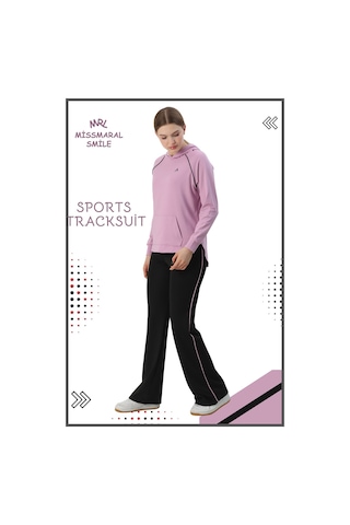 Kadın Spor Eşofman Takım İspanyol Paça Çift Cepli Alt &kapüşonlu Kanguru Cepli Üst Lila Rengi 3053 Lila