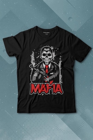 Kendim Seçtim Skull Ganster Mafia Temalı Silahlı Adam Baskılı Tişört Çocuk T-shirt 001