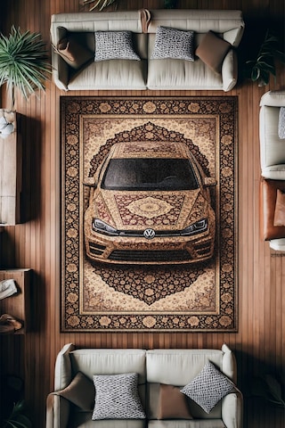 Golf R Araba Desenli Halı Dijital Baskı Yıkanabilir Kaymaz Taban Leke Tutmaz