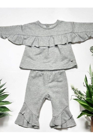 Kız Bebek Fırfır Detaylı Eşofman Takım-14856 Gri