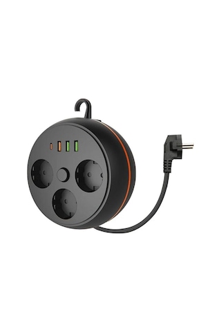 3 Adet Soket,3 Adet Usb Ve 1 Adet Type-c Girişli Termal Akım Korumalı Makaralı Priz 3395 2 M