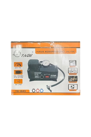 220 Volt-12 Volt 250 Psi Kompresör Lastik Hava Şişirme Oto Pompası Fişli Ve Çakmaklı Yage-843 5332
