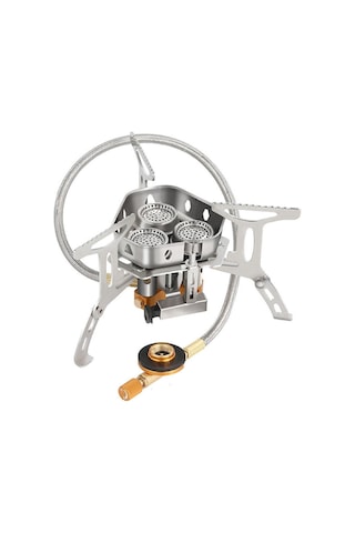 Symbee Taşınabilir Çift Katlı Çelik 3 Ateşli Piknik Ocağı - Rüzgar Engeli, Hızlı Isıtma, Katlanabilir Ayaklı Dış Mekan Muhafaza Aleti Gümüş