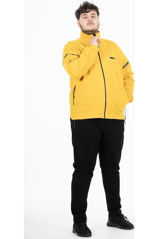 Maraton Sportswear Büyük Beden Erkek Hakim Yaka Dar Paça Uzun Kol Basic Sarı Eşofman Takımı 21518-Sarı